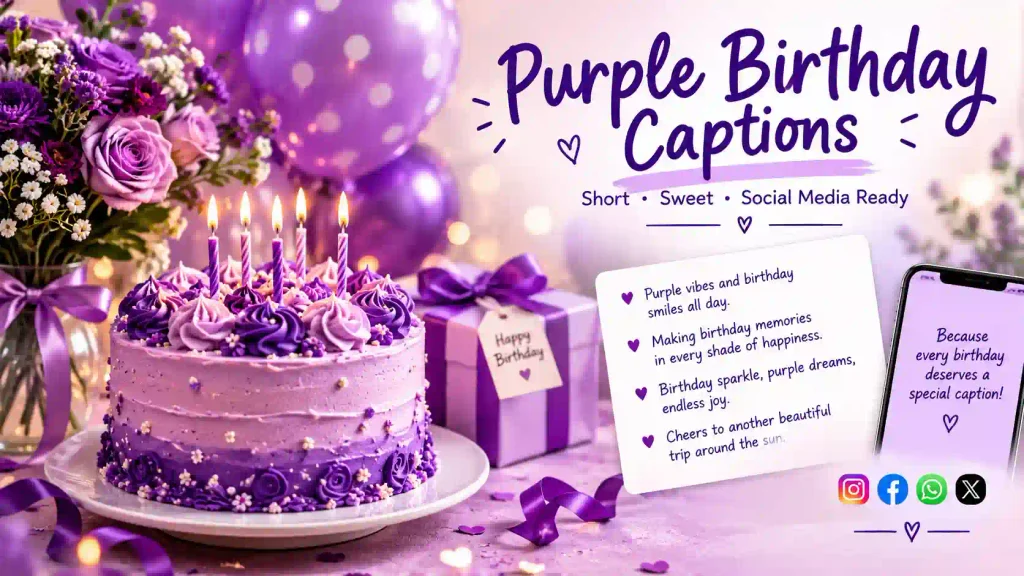 Social Media Purple Birthday Captions